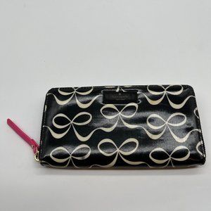 Kate Spade Black and White Bow Pint Zip Around Accordion Continental Wallet